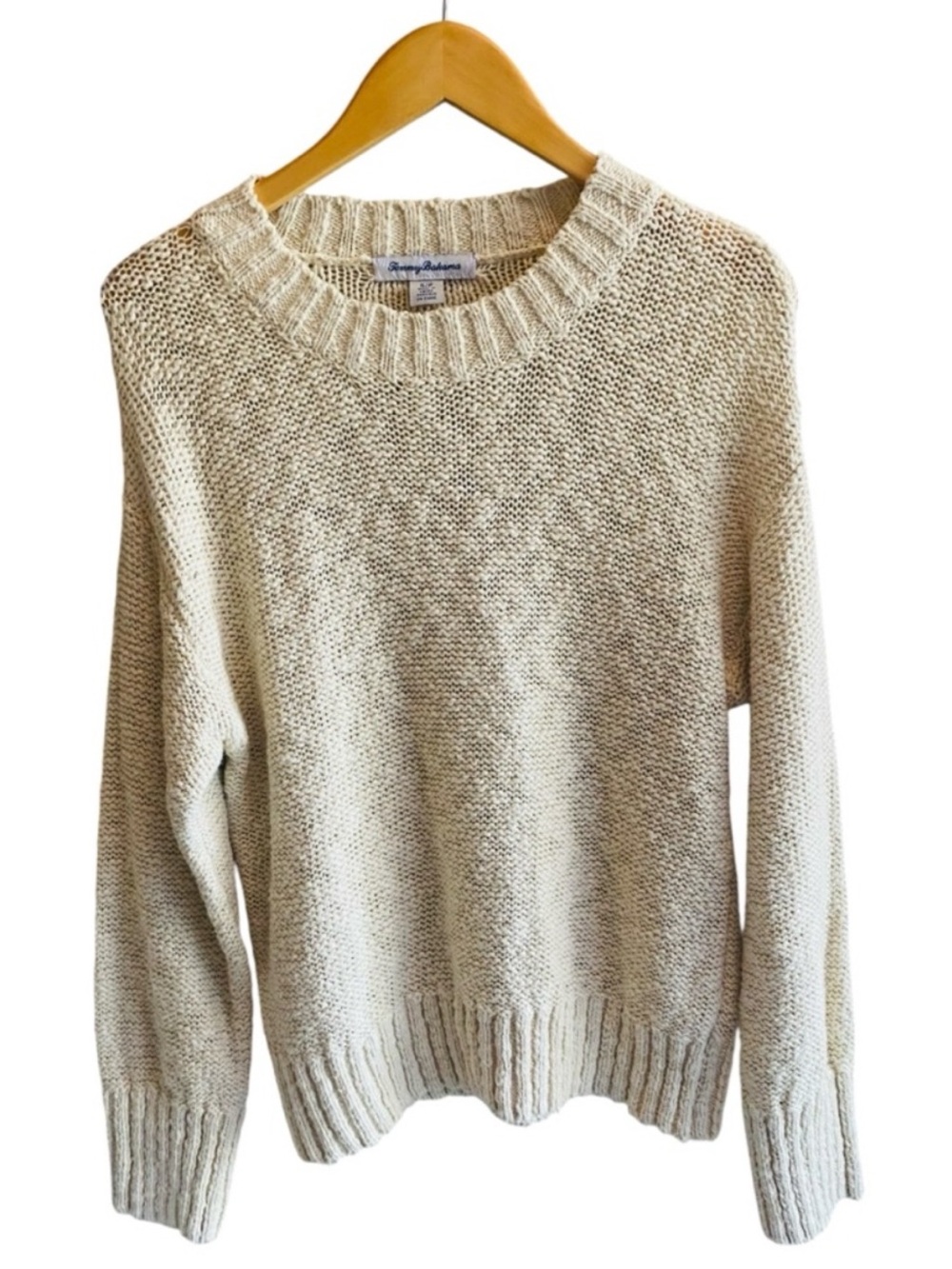 TOMMY BAHAMA Cream Open Knit Cotton Crew Neck Sweater
